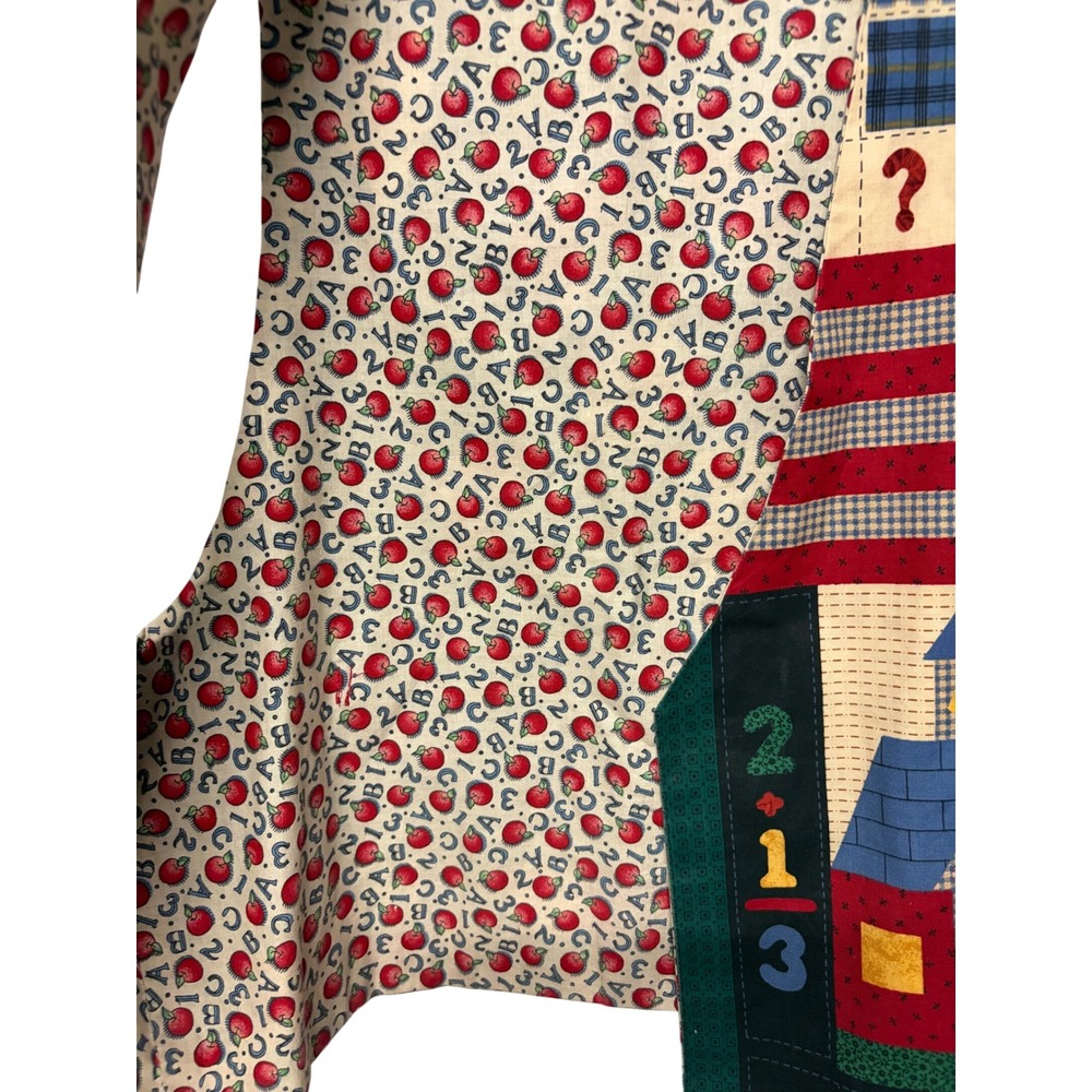 Vintage Teacher Schoolhouse Patchwork Vest Apple ABC School Librarian Handmade - Picture 3 of 5